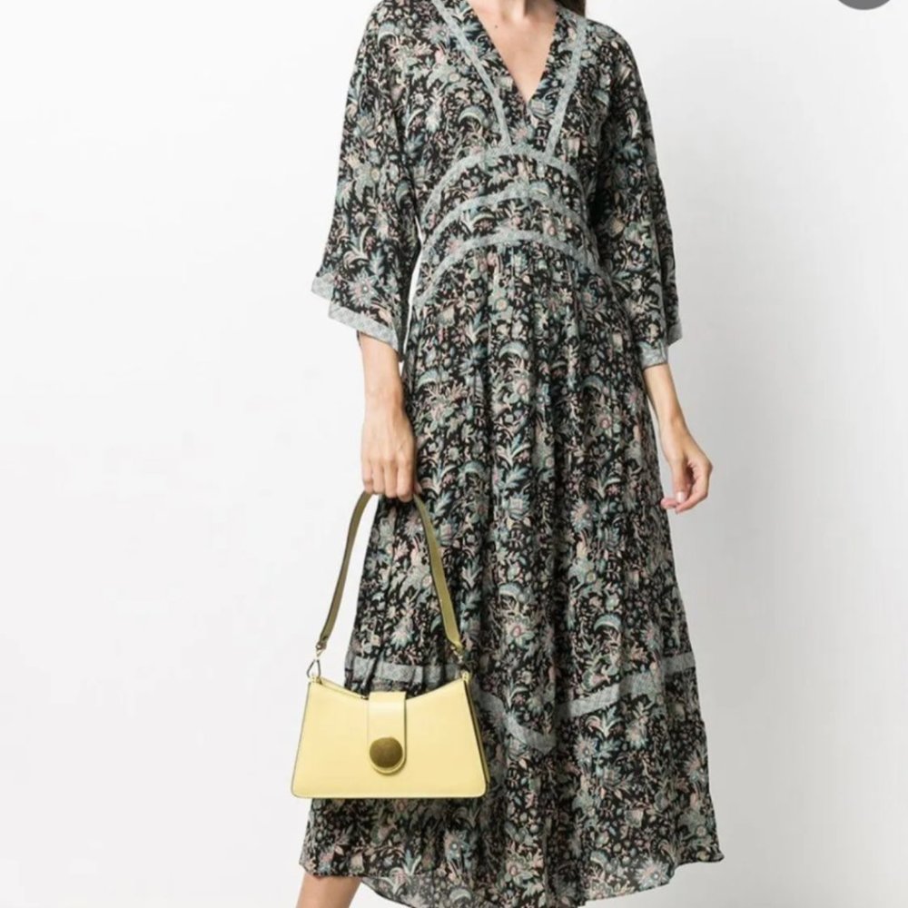 ba&sh baby floral maxi/ midi dress v neck boho sz 2/ US sz 6